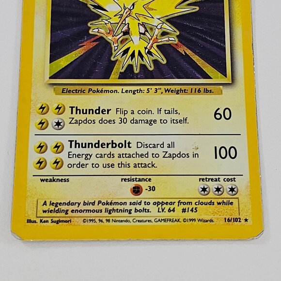 Pokémon TCG Zapdos Base Set 16/102 Holo Unlimited Holo Rare - Picture 4 of 8
